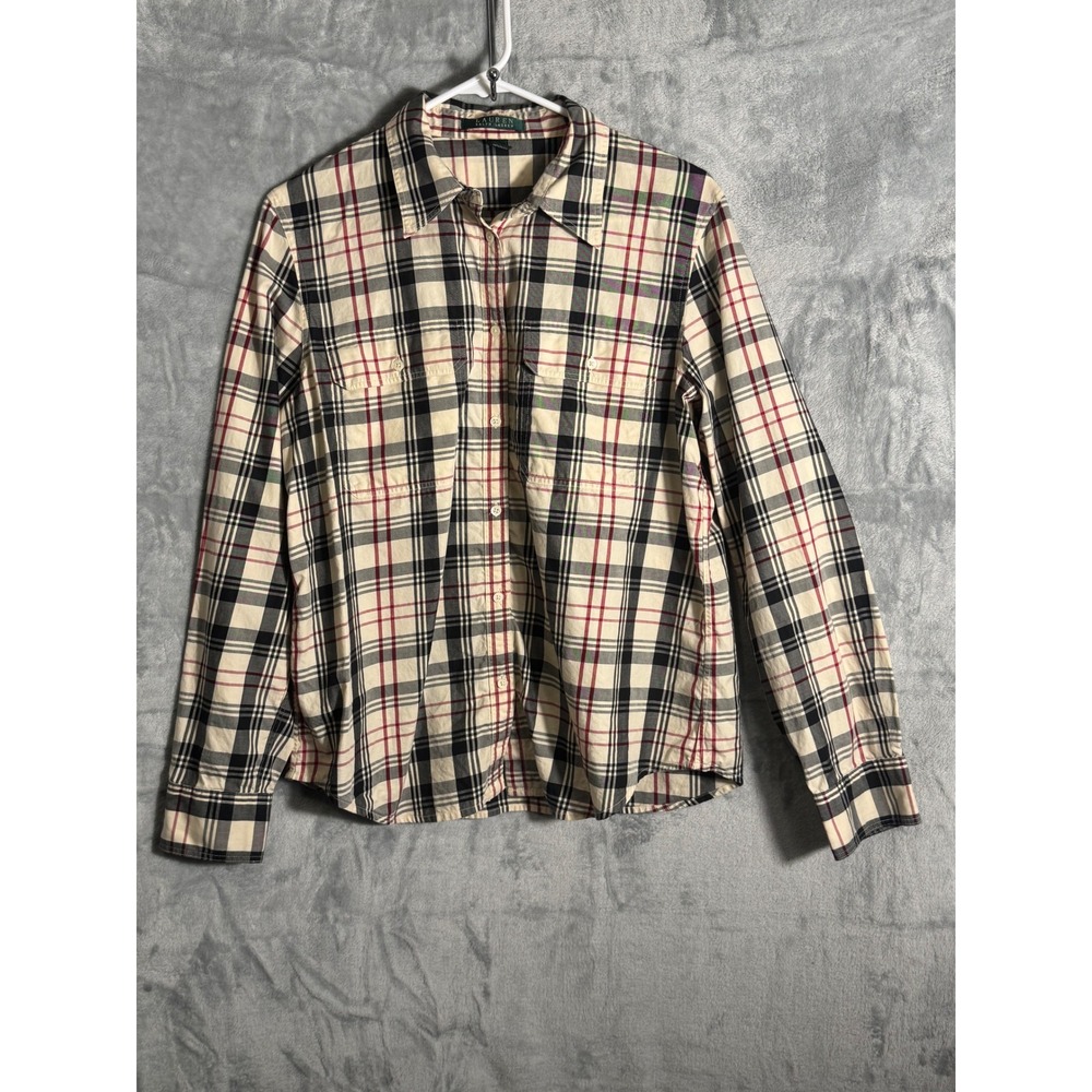 Lauren Ralph Lauren Women's Plaid Long Sleeve Button Down Shirt Size L